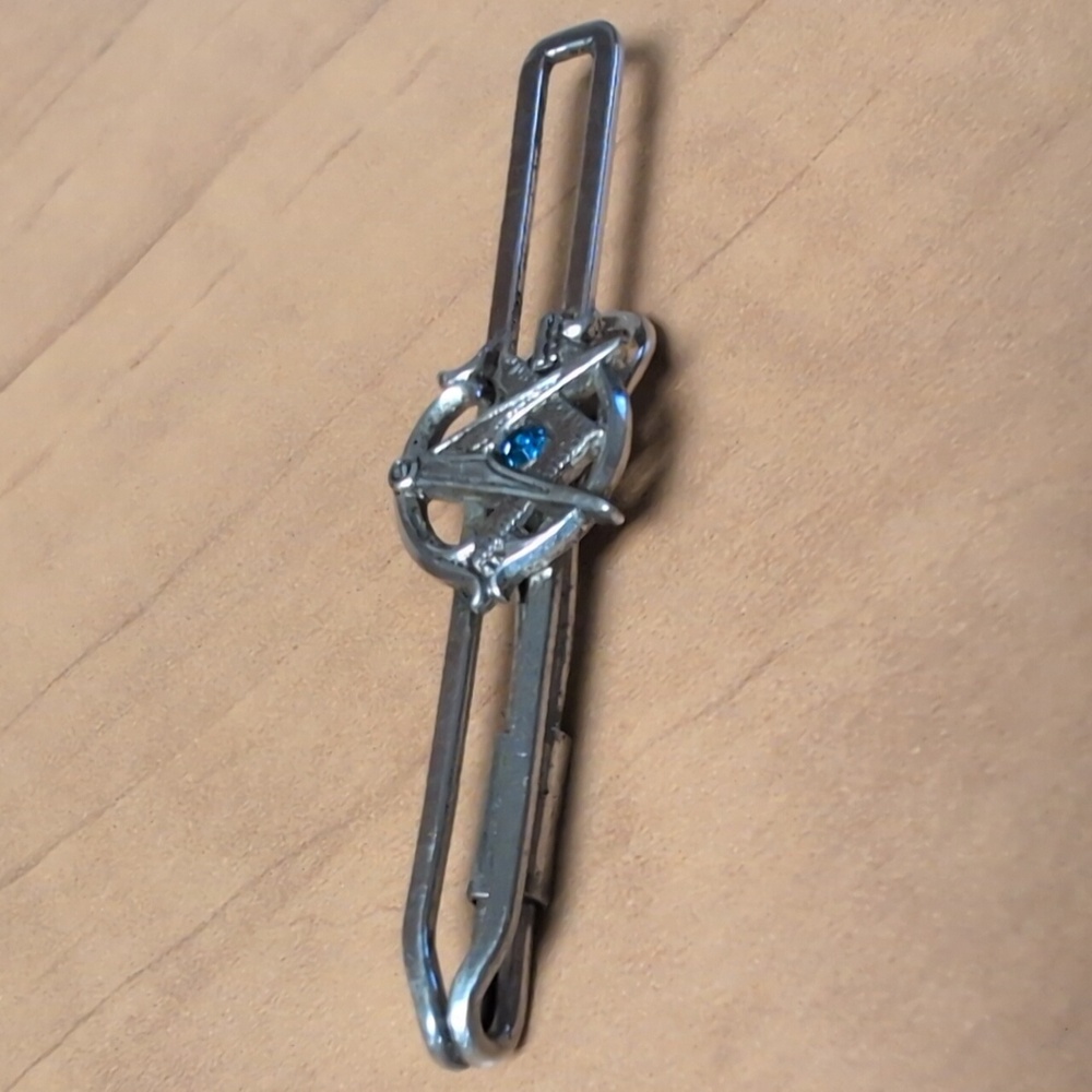 Vintage Freemason's Masonic Square And Compass Tie Clip Tie Bar W Blue Stone.